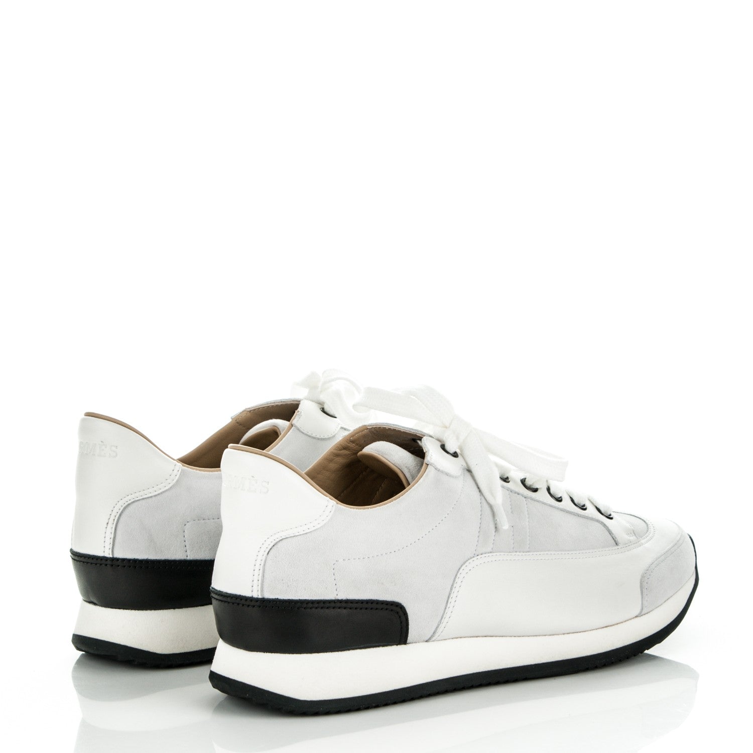 Hermes Suede Calfskin Goal Sneakers 41 Blanc Noir 4 of 7