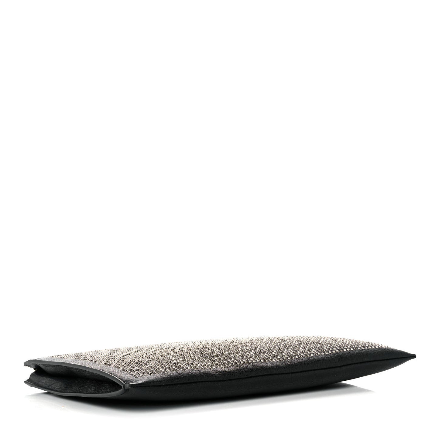 Calfskin Studded Letters Zipped Clutch Black