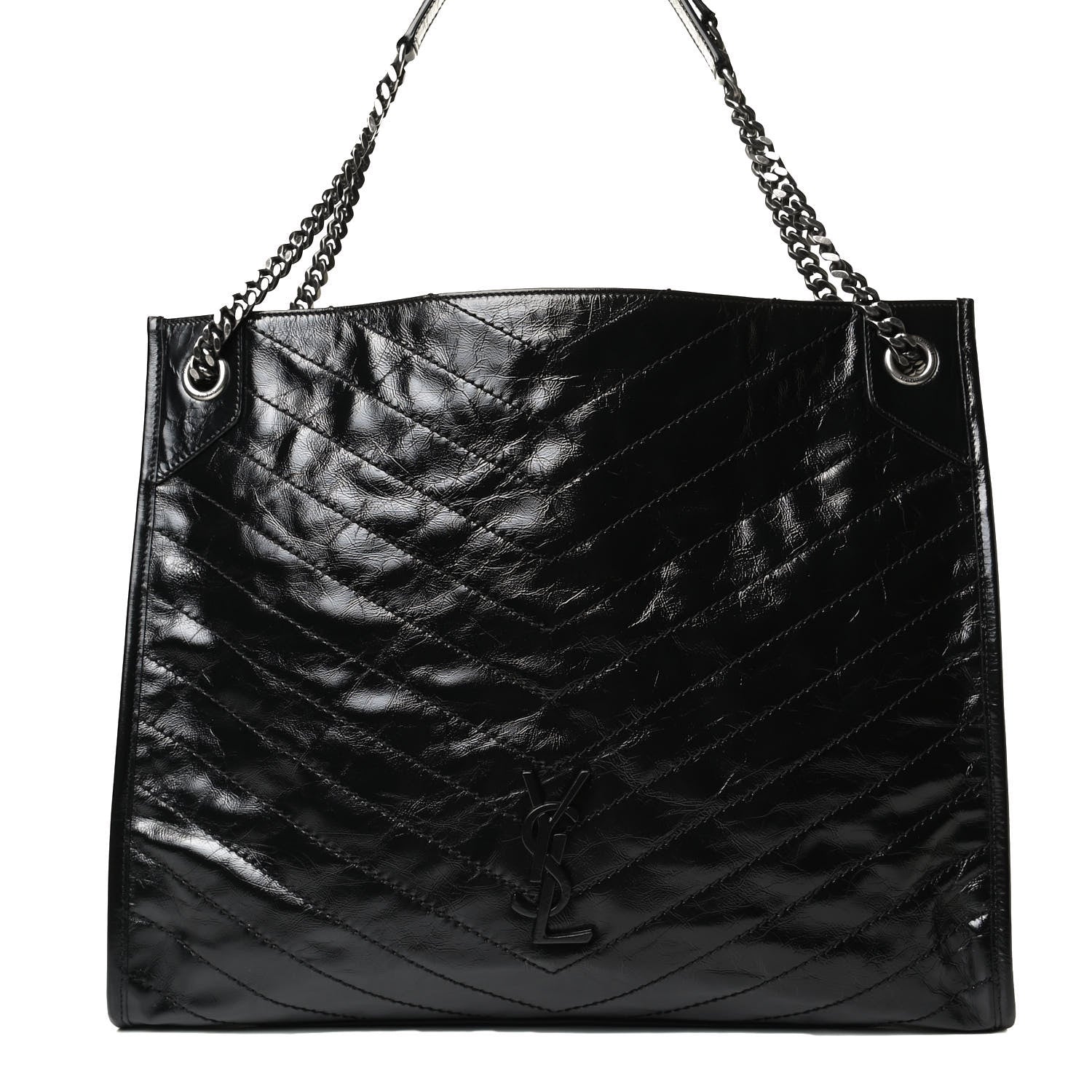 Saint Laurent Crinkled Calfskin Matelasse Monogram Medium Niki Shopper Tote Black 10 of 14