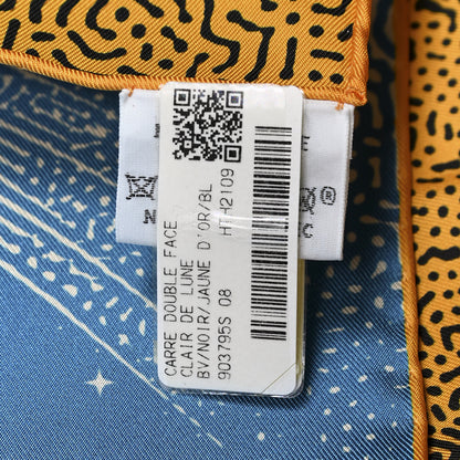 Hermes Silk Clair De Lune Double Face Scarf 90 Black Jaune D'Or Bleu 10 of 10