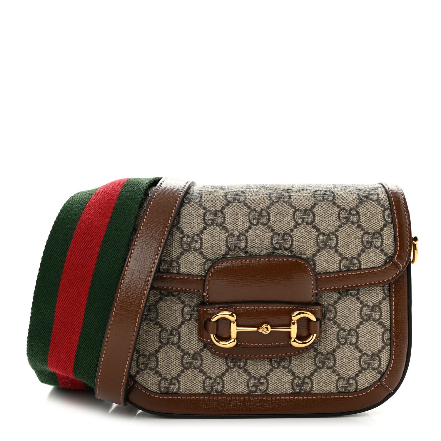 Gucci GG Supreme Monogram Azalea Calfskin Web Mini Horsebit 1955 Shoulder Bag Beige Ebony Brown Sugar 1 of 11