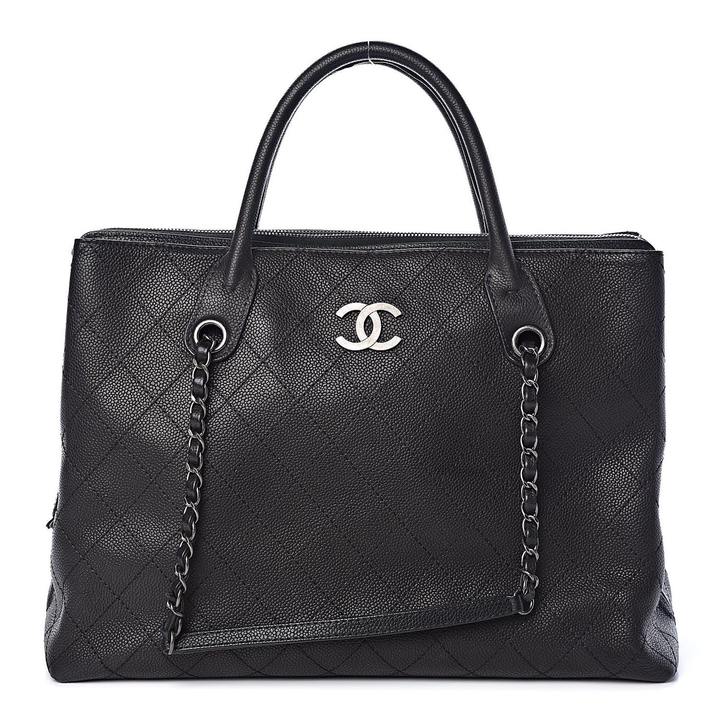 Grained Vegetal Calfskin Urban Shopping Tote Black
