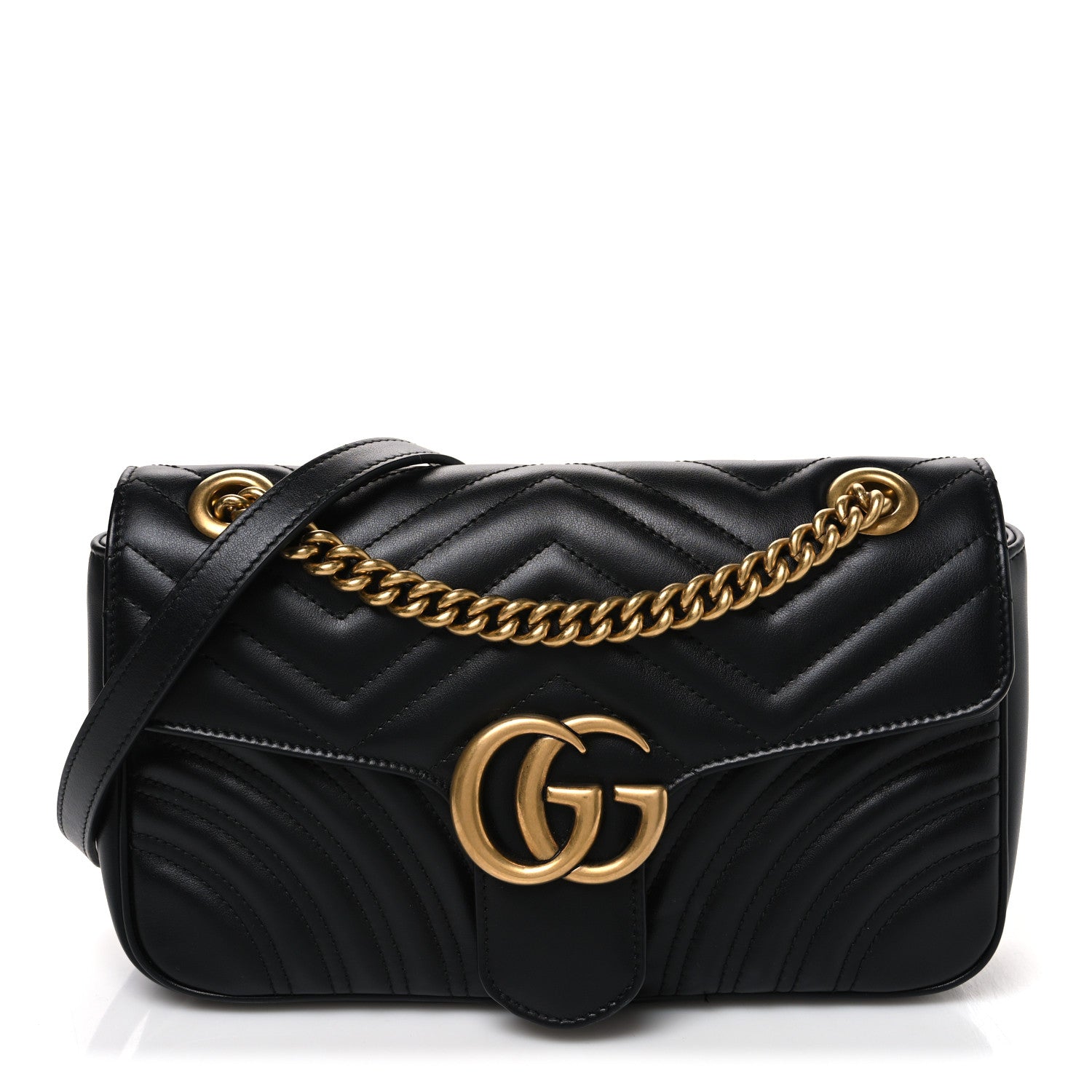 Gucci Calfskin Matelasse Small GG Marmont Shoulder Bag Black 1 of 9