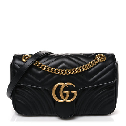Gucci Calfskin Matelasse Small GG Marmont Shoulder Bag Black 1 of 9