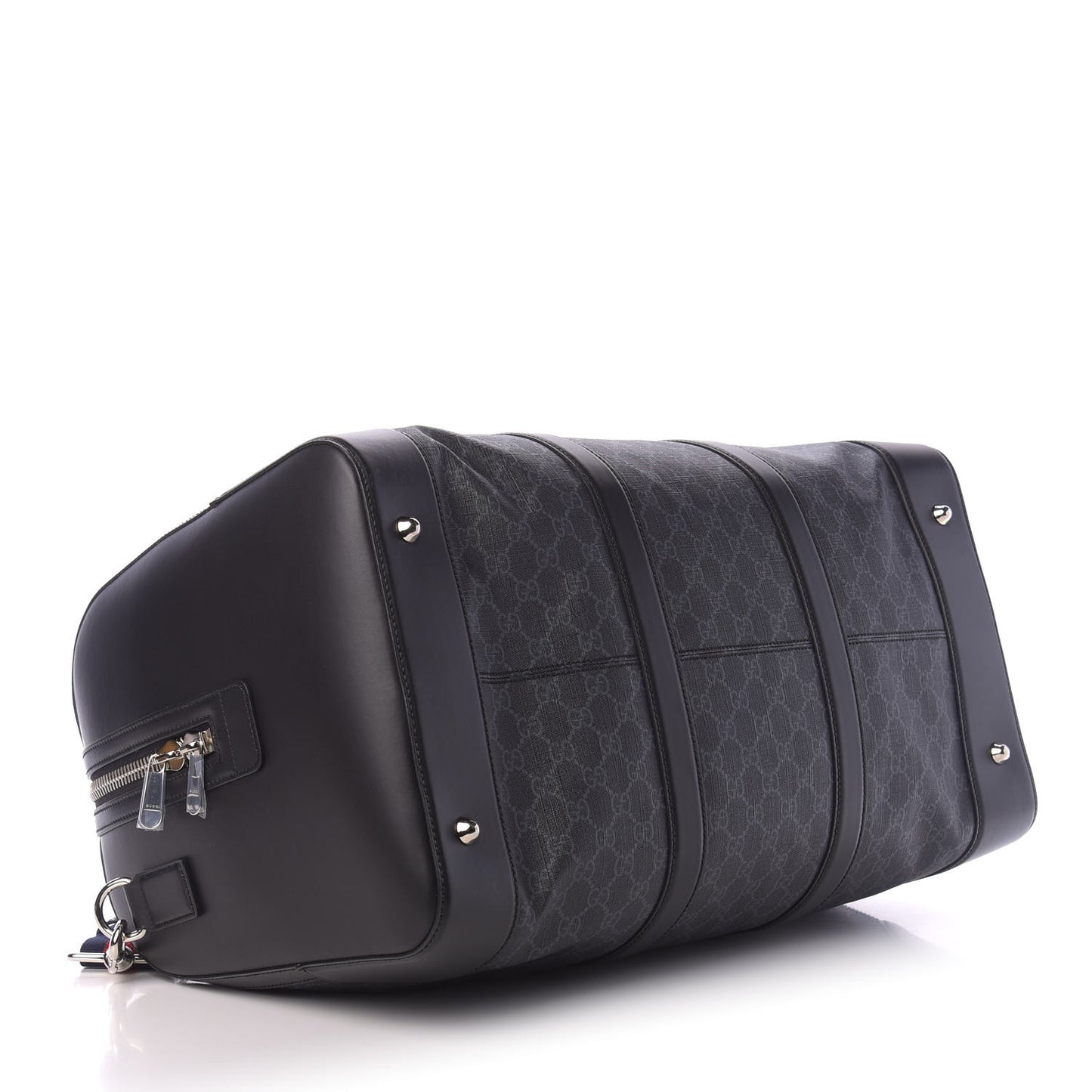 Soft GG Supreme Monogram Appia Calfskin Web Large Carry On Duffle Bag Black Grey