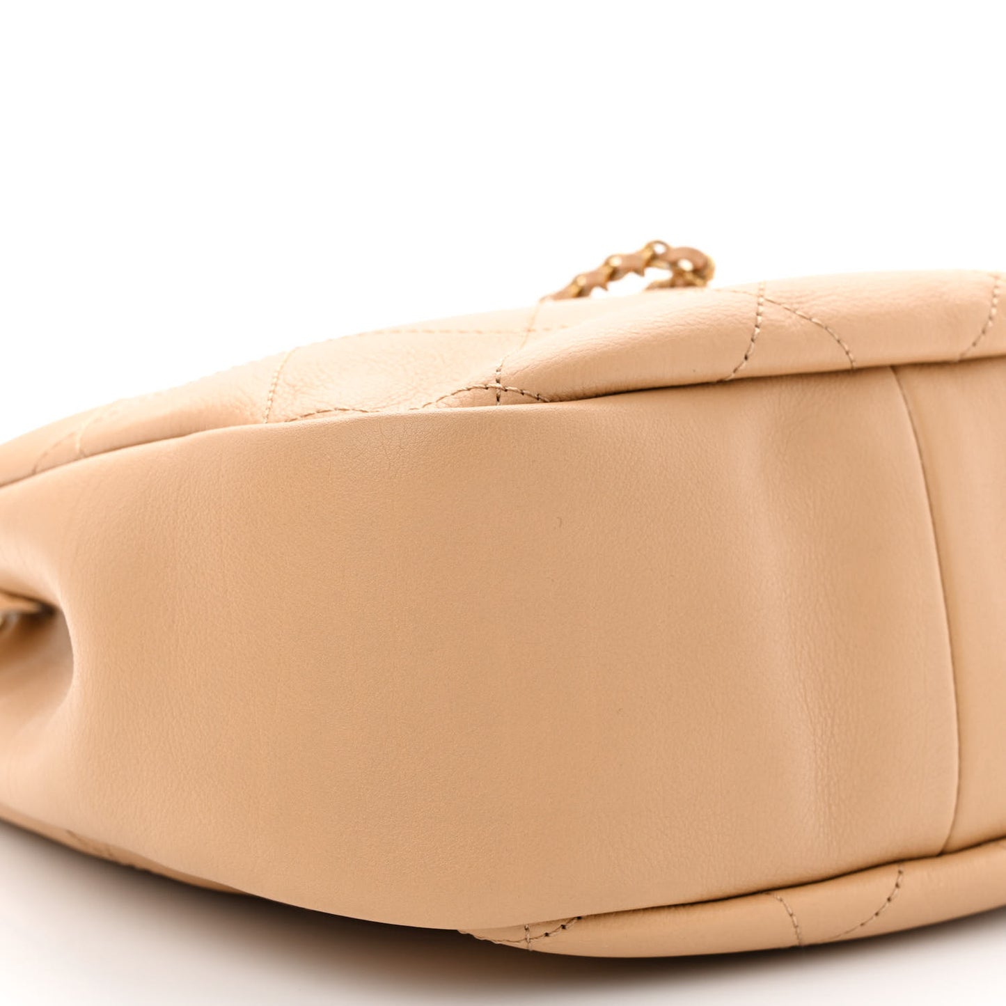 Calfskin Stitched Drawstring CC Bag Beige