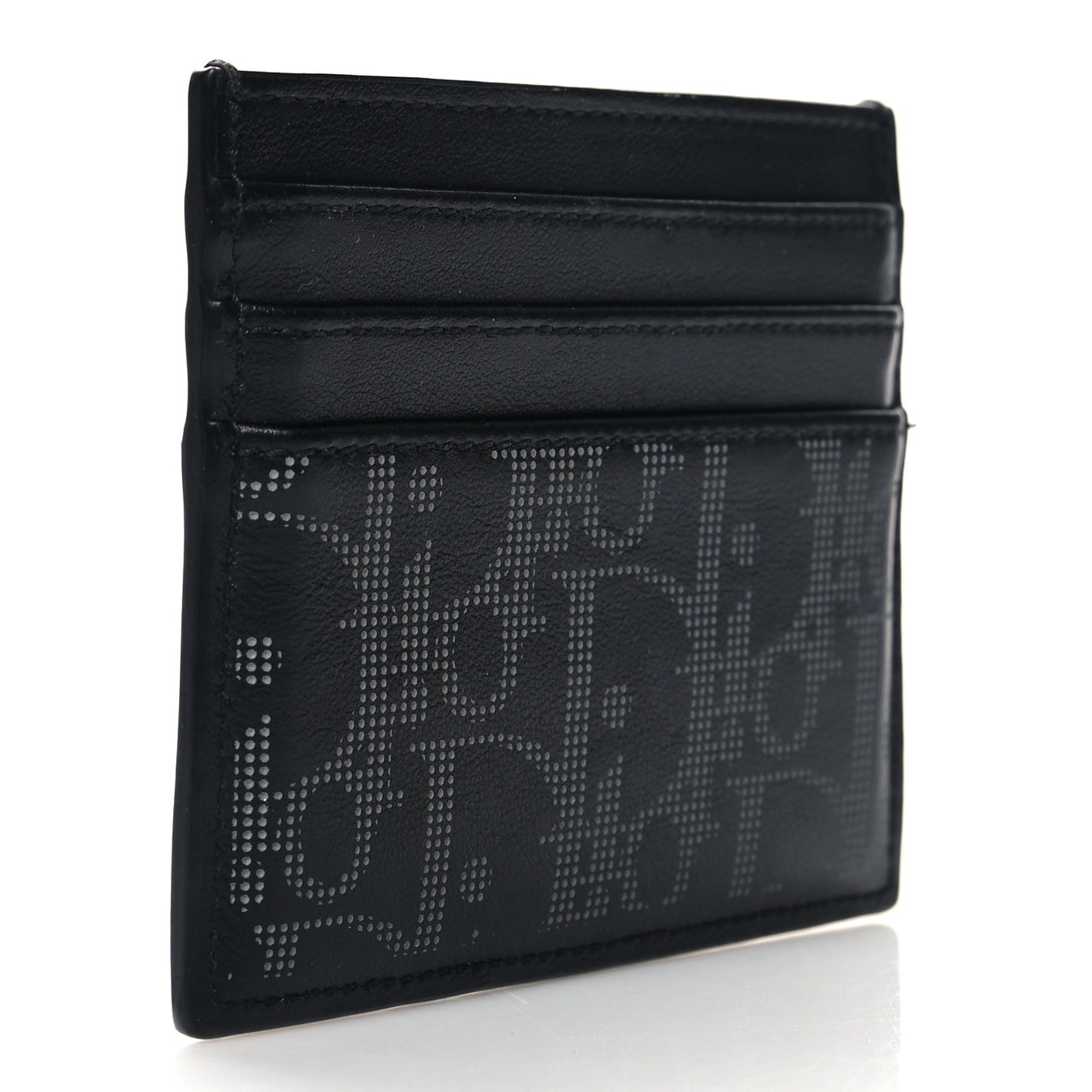 Calfskin Oblique Galaxy Perforated Card Holder Black White