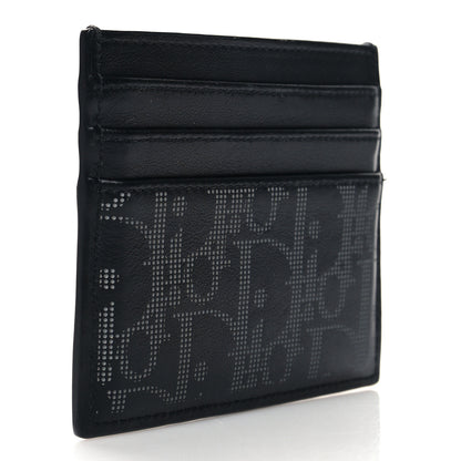 Christian Dior Calfskin Oblique Galaxy Perforated Card Holder Black White 3 of 8