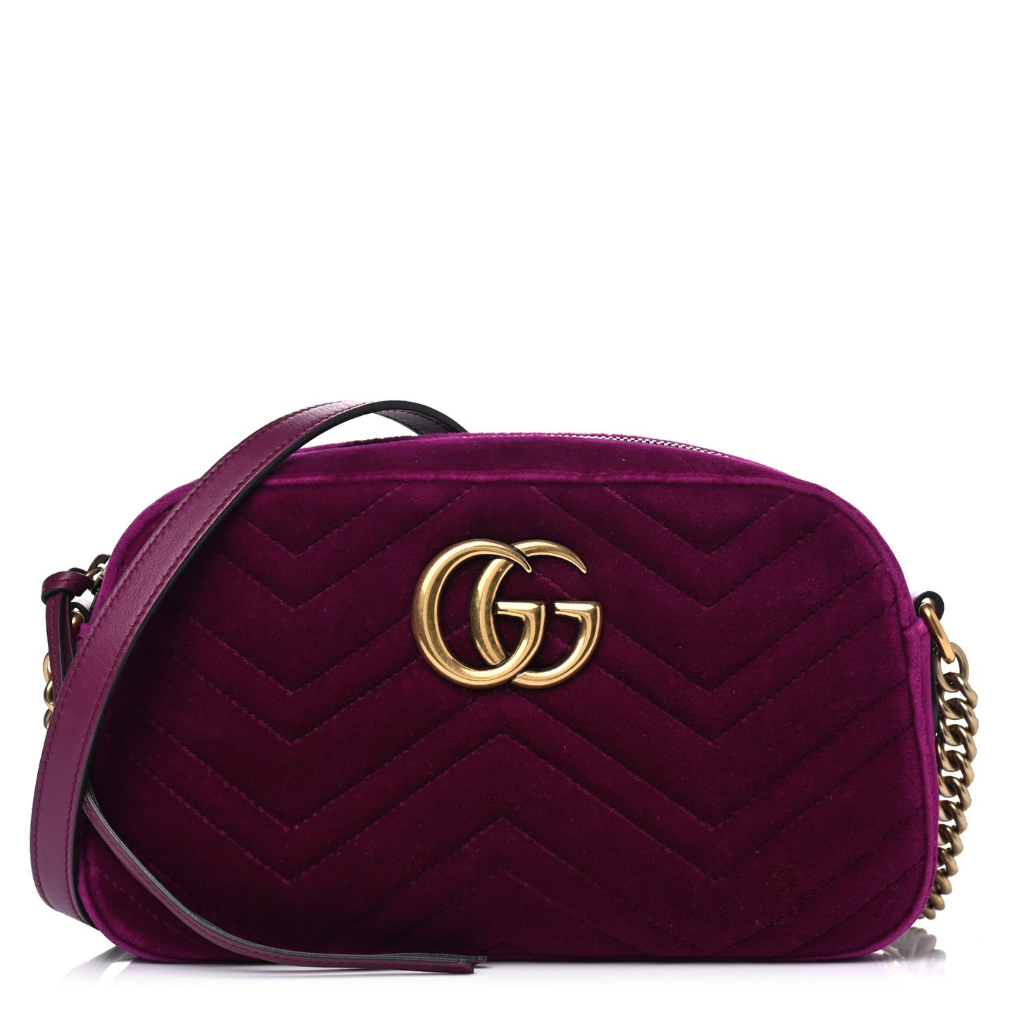 Velvet Matelasse Small GG Marmont Chain Shoulder Bag Fuchsia Violet Cyclamen