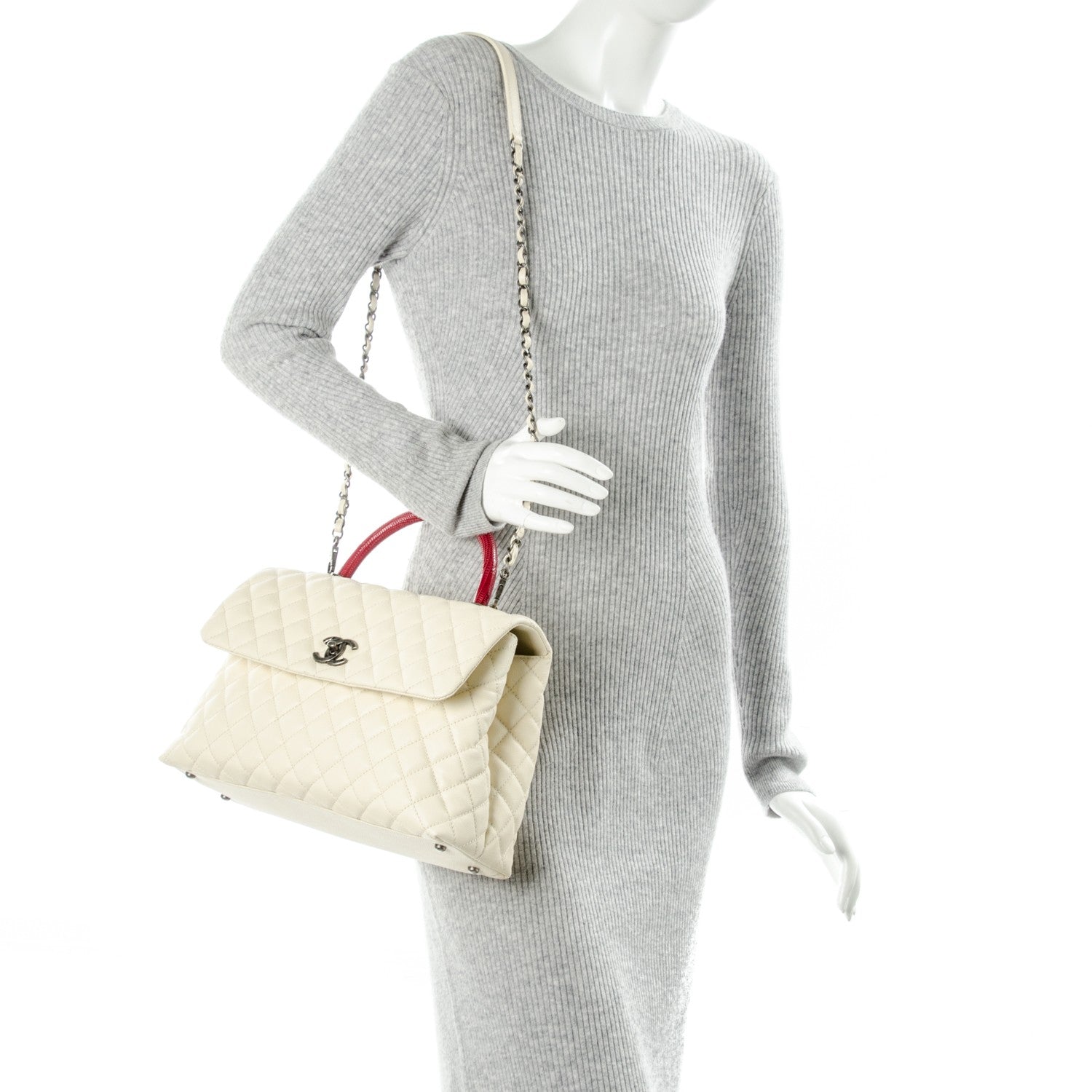 Chanel Caviar Lizard Quilted Medium Coco Handle Flap White 2 of 9