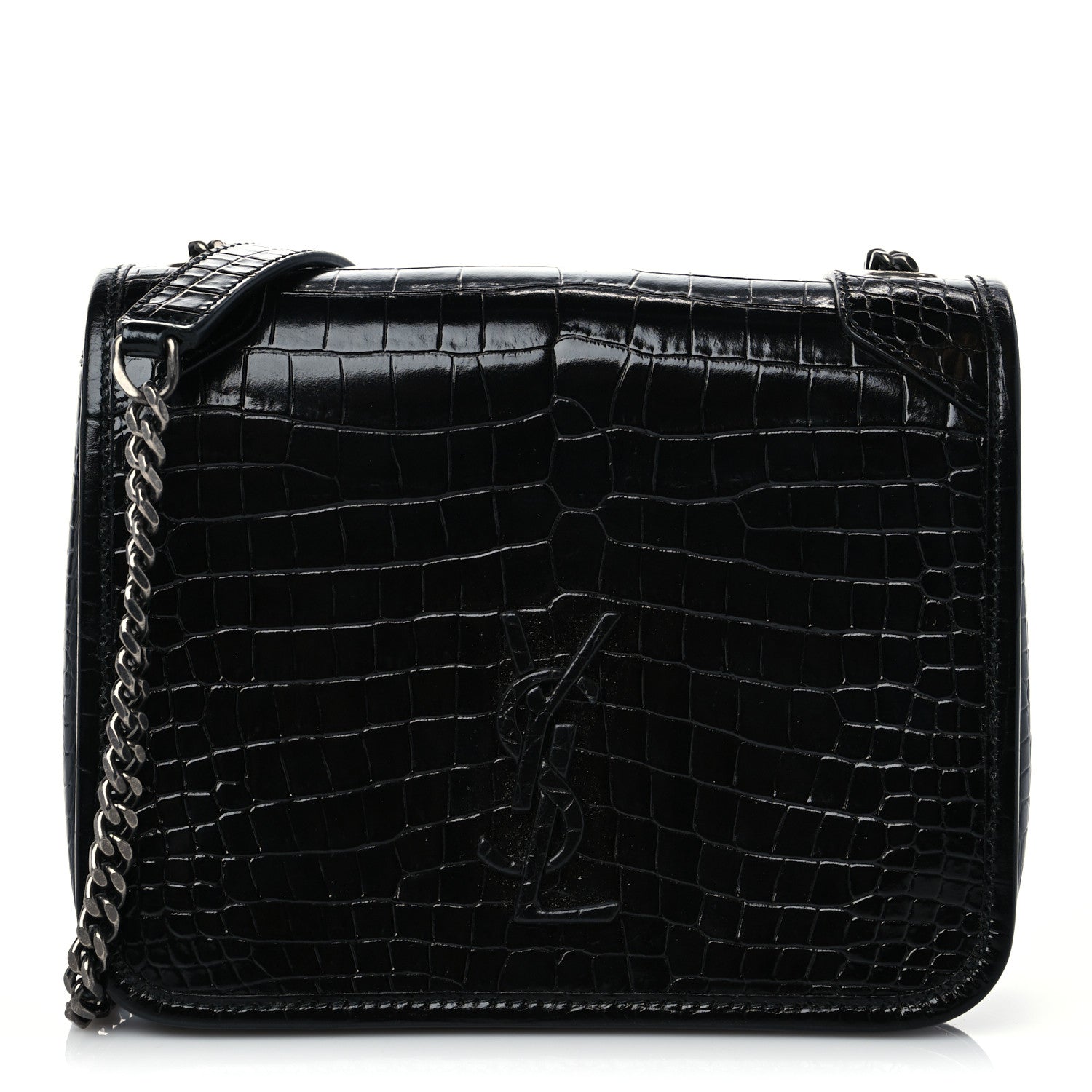 Saint Laurent Crocodile Embossed Lambskin Matelasse Monogram Niki Chain Wallet Black 1 of 8