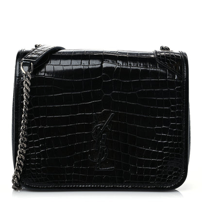 Saint Laurent Crocodile Embossed Lambskin Matelasse Monogram Niki Chain Wallet Black 1 of 8