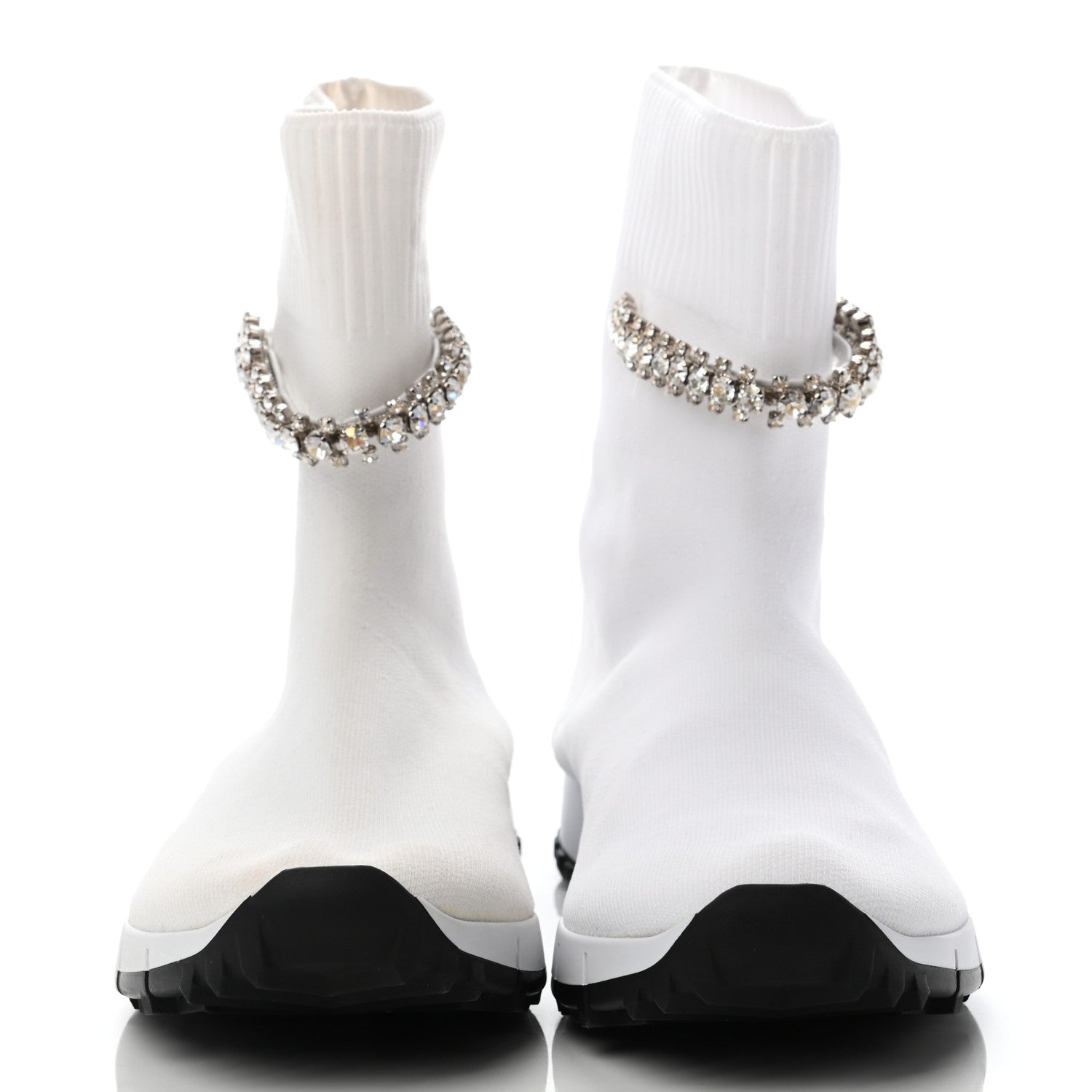 Jimmy Choo Stretch Fabric Crystal Regina Ankle Sock Sneakers 35.5 White 2 of 7