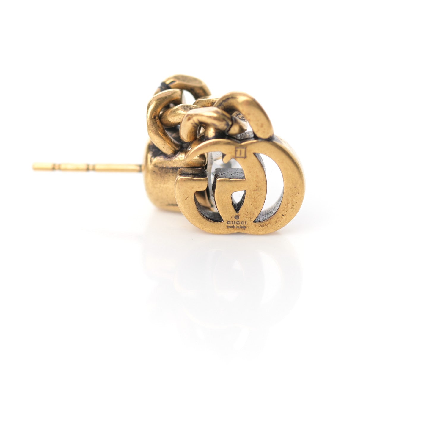 Gucci Metal Crystal Double G Chain Drop Earrings Aged Gold 4 of 5