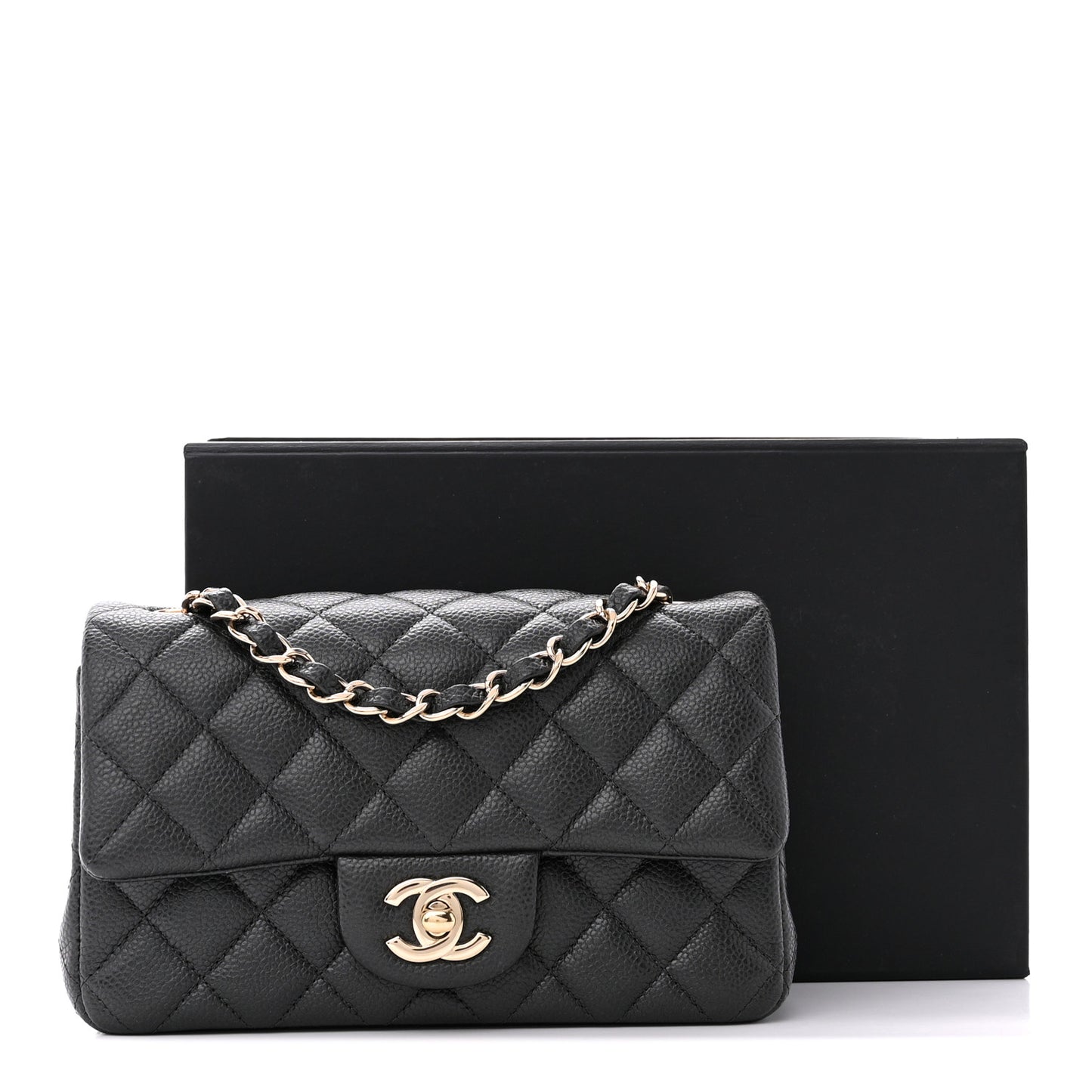 Caviar Quilted Mini Rectangular Flap Dark Grey