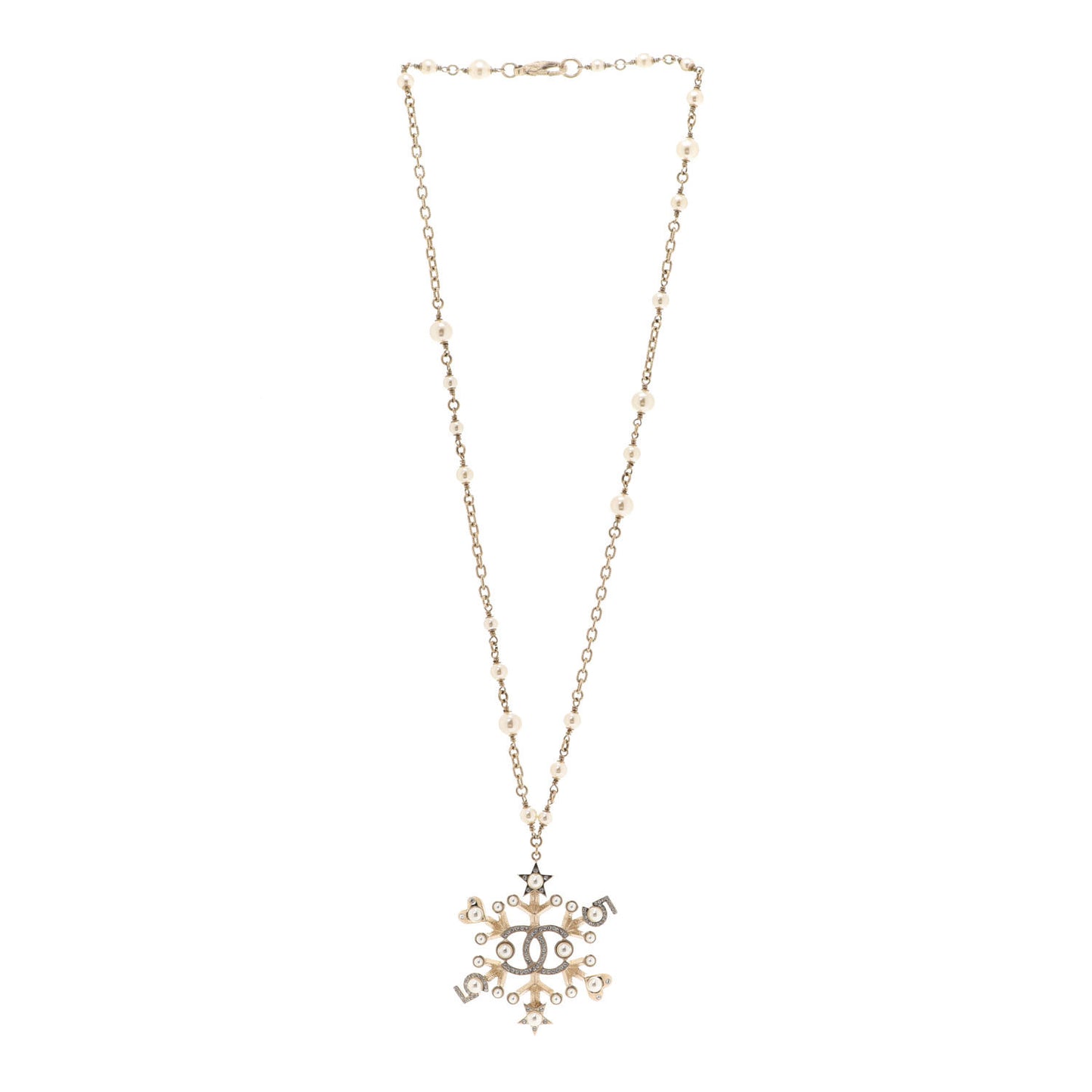 Crystal Pearl Hearts CC Pendant Necklace Gold
