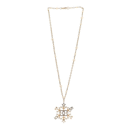 Chanel Crystal Pearl Hearts CC Pendant Necklace Gold 3 of 6