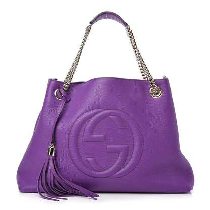 Gucci Pebbled Calfskin Medium Soho Chain Shoulder Bag Shine Purple 1 of 10