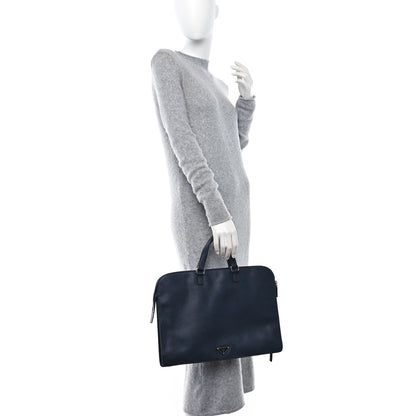 Prada Saffiano Cuir Travel Front Zip Pocket Briefcase Baltico 2 of 10