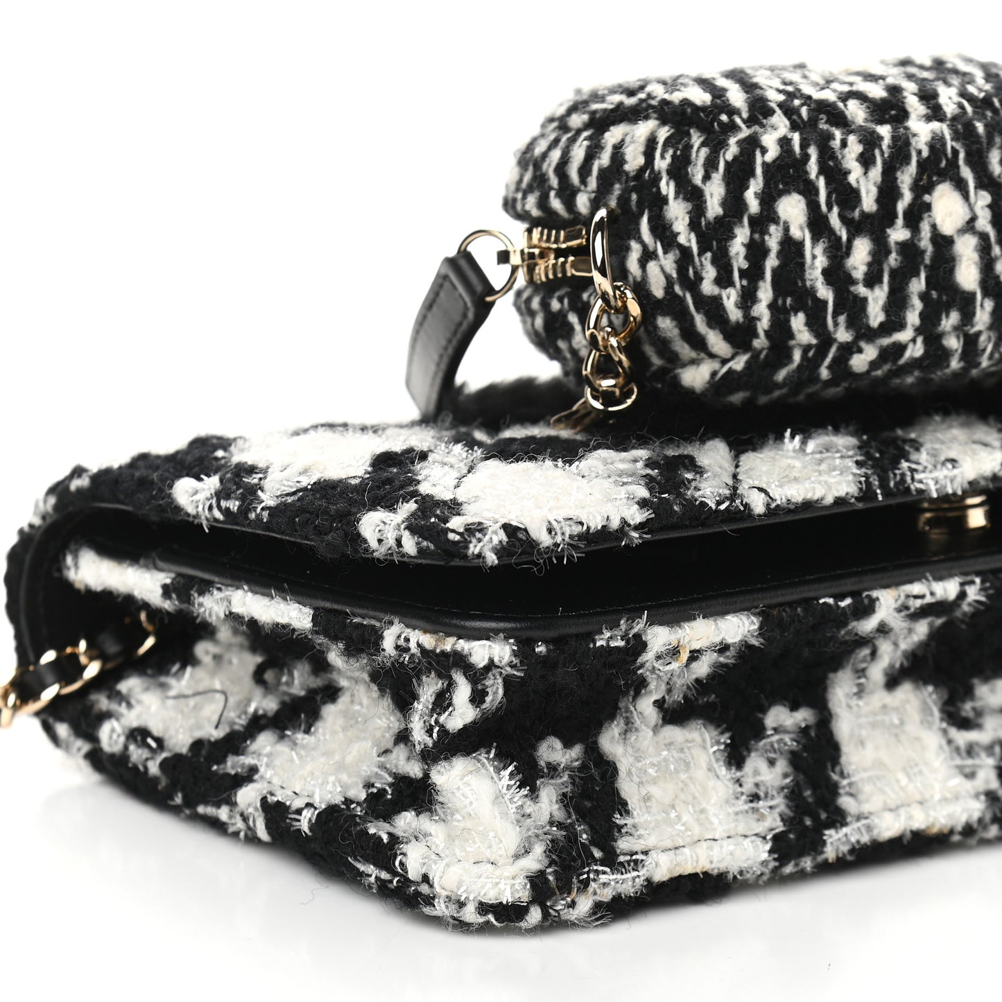 Tweed Shearling Quilted Chanel Wallet On Chain WOC and Coin Purse White Black