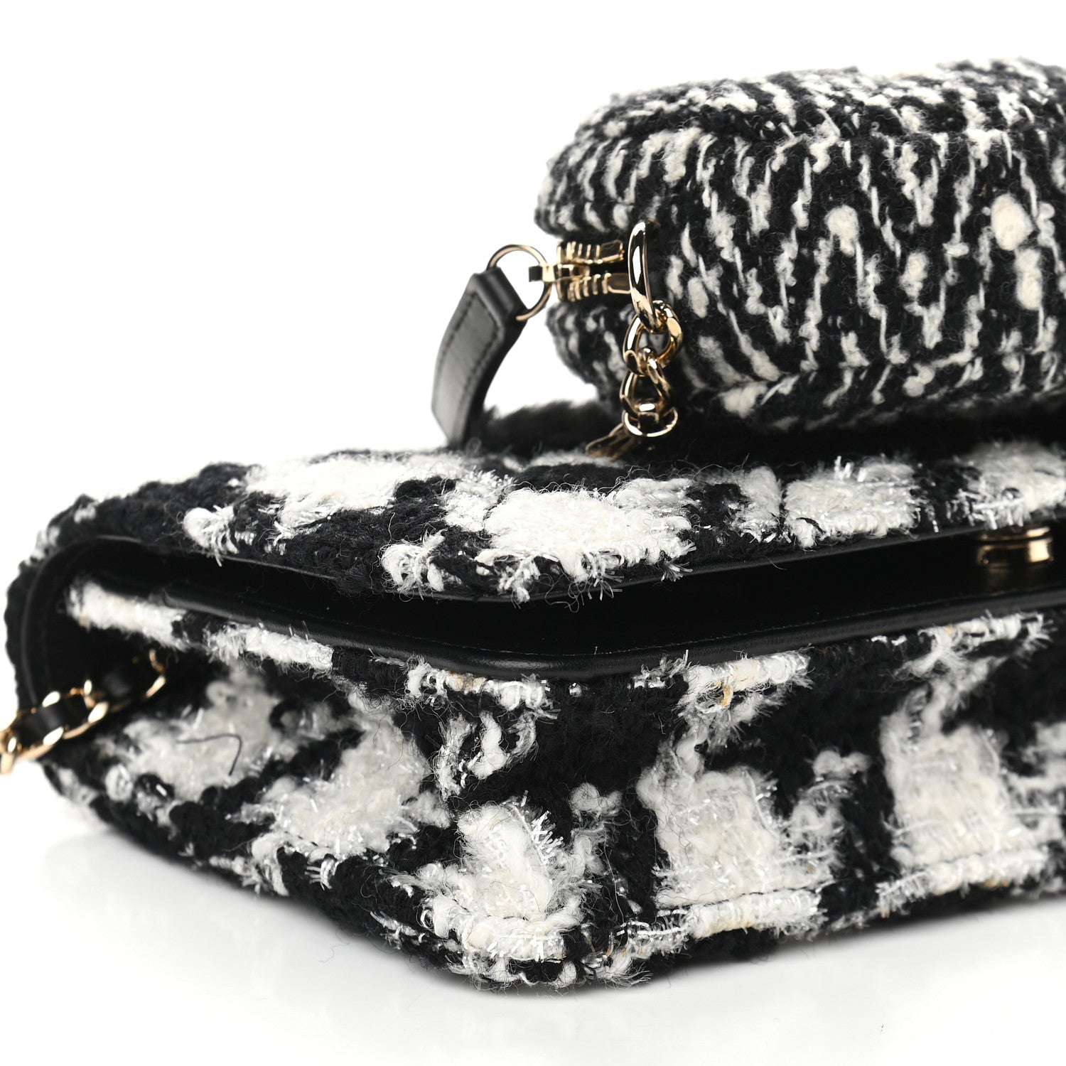 Chanel Tweed Shearling Quilted Chanel Wallet On Chain WOC and Coin Purse White Black 9 of 10