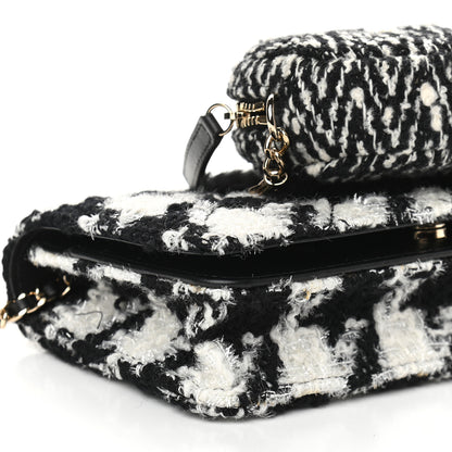 Chanel Tweed Shearling Quilted Chanel Wallet On Chain WOC and Coin Purse White Black 9 of 10