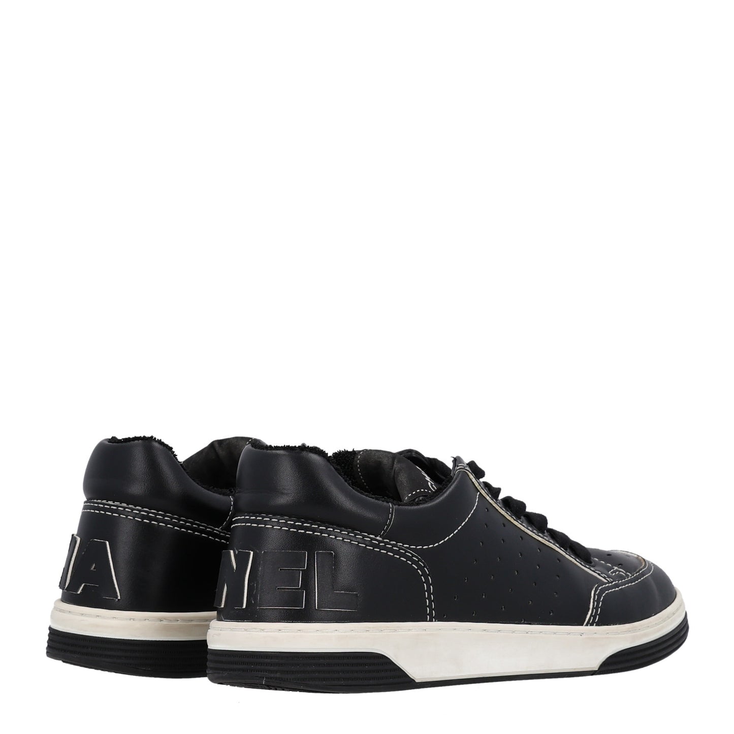 Calfskin Womens Logo Sneakers 38 Black White