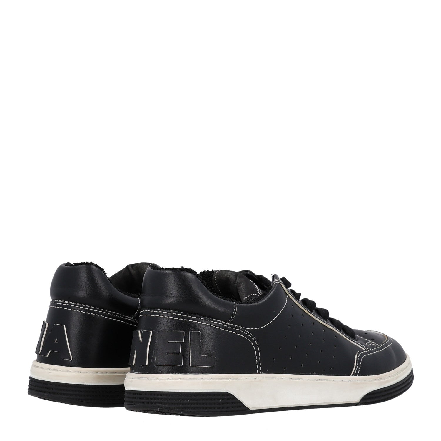 Chanel Calfskin Womens Logo Sneakers 38 Black White 5 of 11