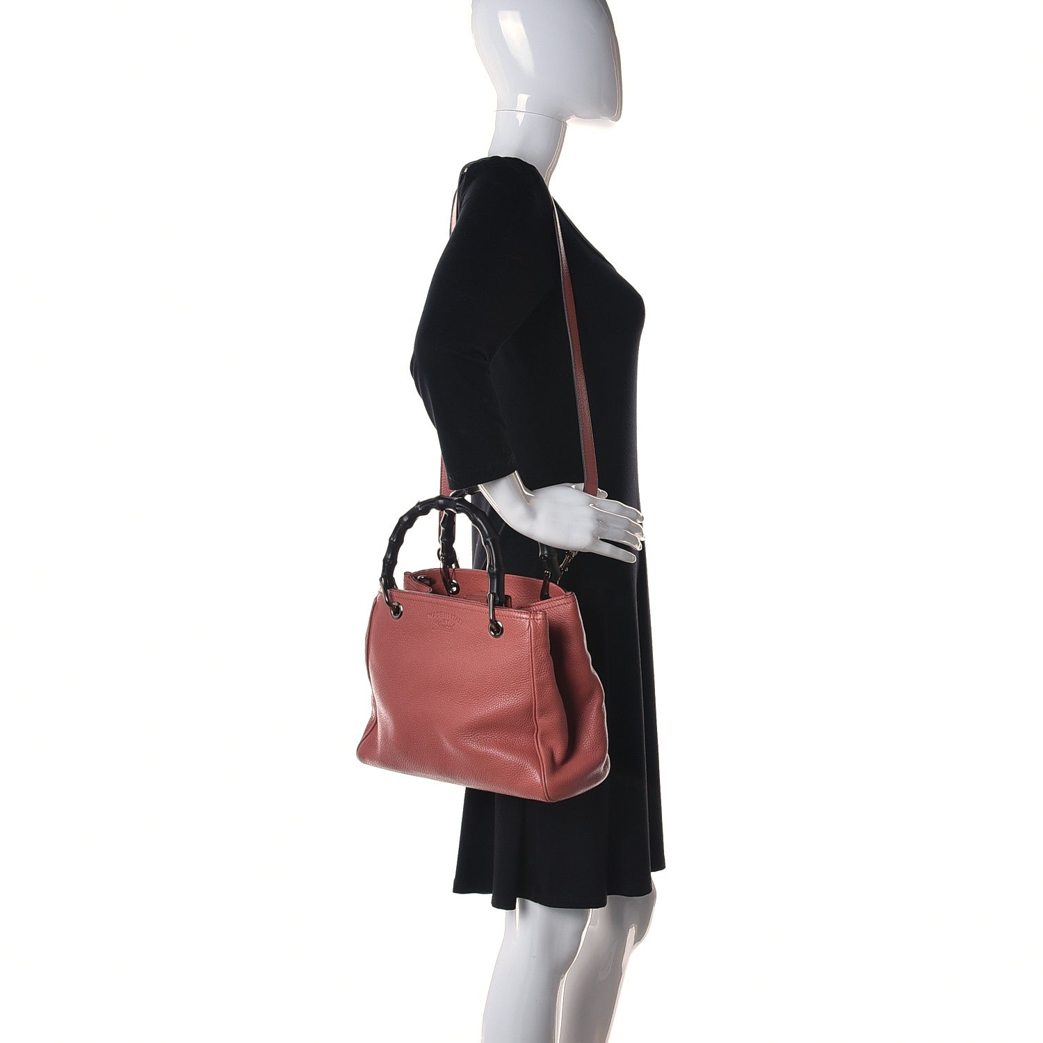 Gucci Calfskin Small Bamboo Shopper Tote Light Red 2 of 15