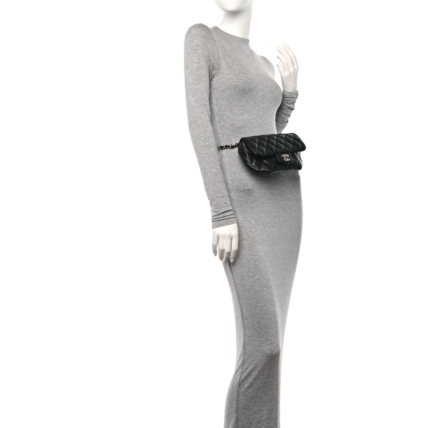 Calfskin Quilted CC Uniform Flap Belt Bag Black