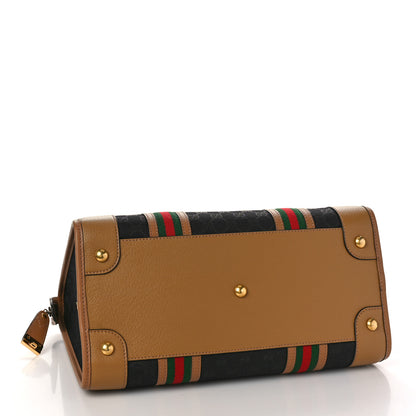 Gucci Monogram Textured Dollar Calfskin Web Large Bauletto Duffle Top Handle Bag Black Koi Beige 4 of 9