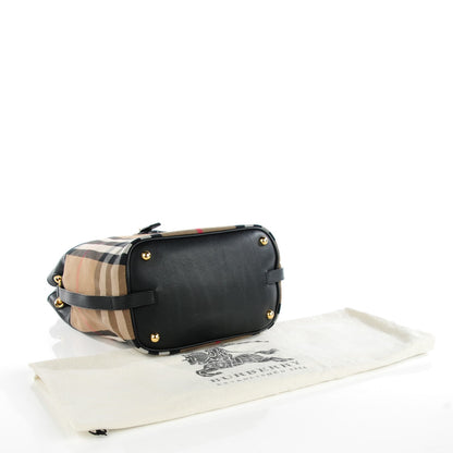 Burberry Grainy Calfskin House Check Medium Sycamore Hobo Black 4 of 8