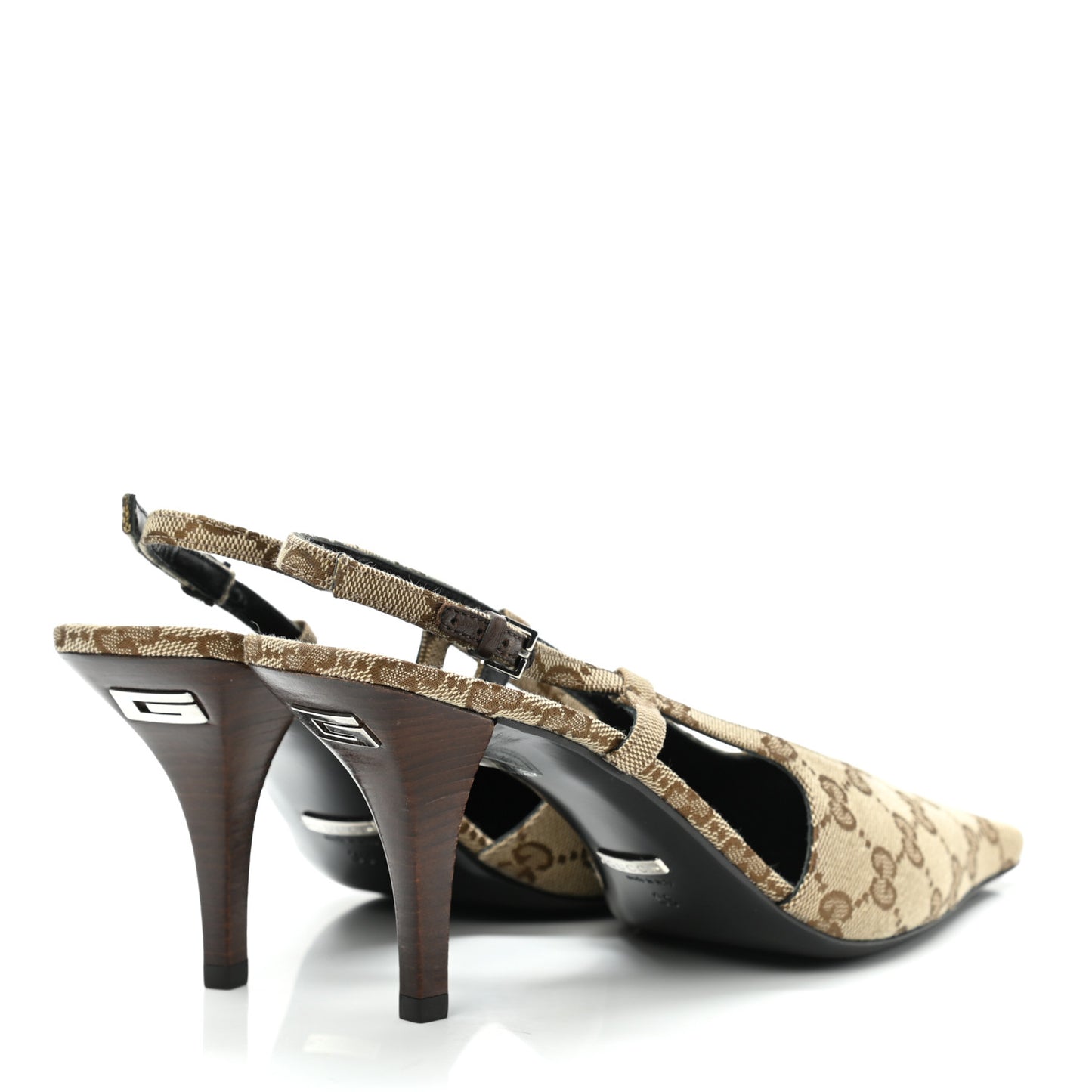 Monogram Malga Kid Square G 75mm Slingback Pumps 39 Beige Ebony New Acero