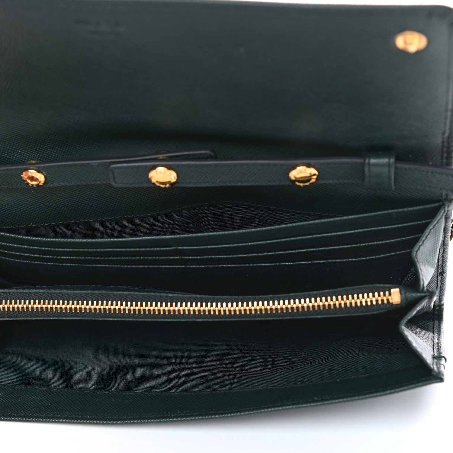 Prada Saffiano Metal Oro Chain Wallet Smeraldo 5 of 9