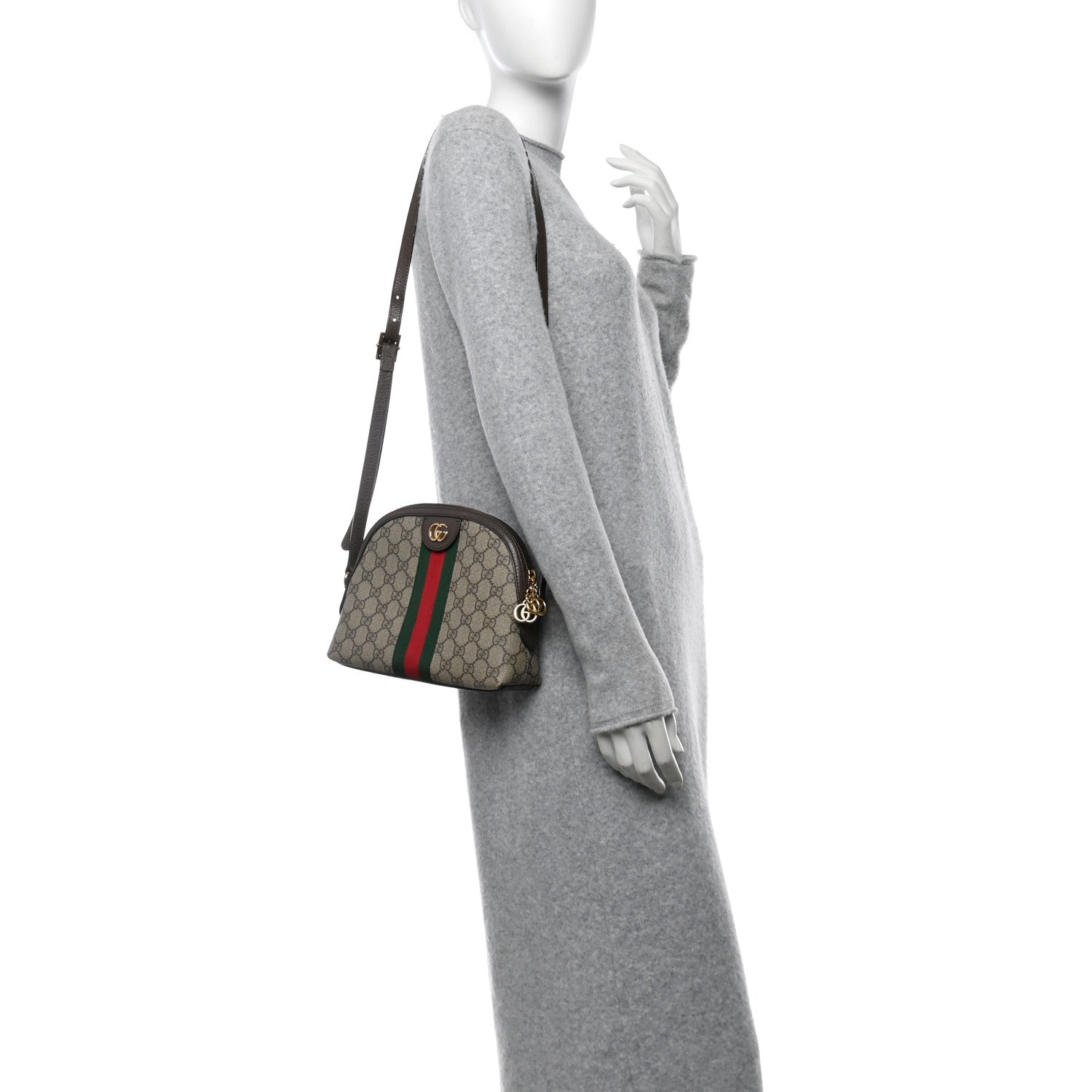 Gucci GG Supreme Monogram Textured Dollar Calfskin Web Small Ophidia Dome Shoulder Bag Beige Ebony New Acero 2 of 11