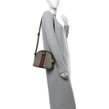 Gucci GG Supreme Monogram Textured Dollar Calfskin Web Small Ophidia Dome Shoulder Bag Beige Ebony New Acero 2 of 11