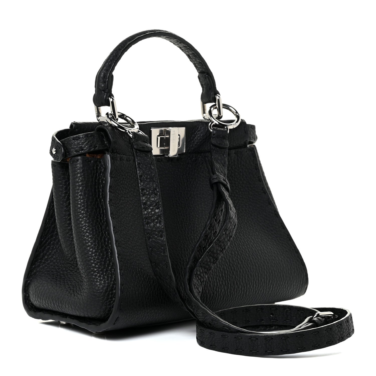 Fendi Cuoio Romano Selleria Bi-Color Mini Peekaboo Iconic Satchel Black Mou 3 of 15