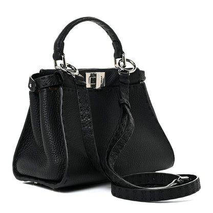 Fendi Cuoio Romano Selleria Bi-Color Mini Peekaboo Iconic Satchel Black Mou 3 of 15