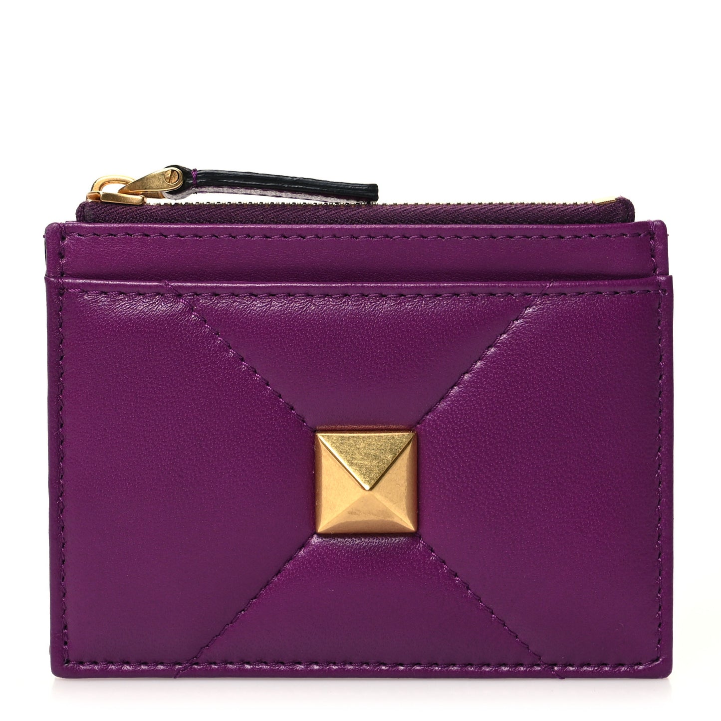 Nappa Roman Stud Zip Card Holder Prune