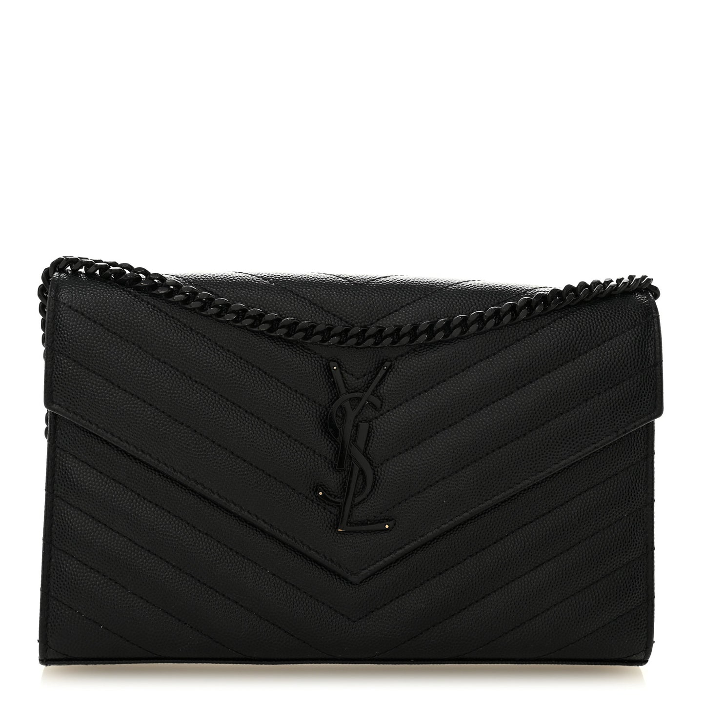 Grain De Poudre Matelasse Chevron Monogram Monochrome Chain Wallet Black