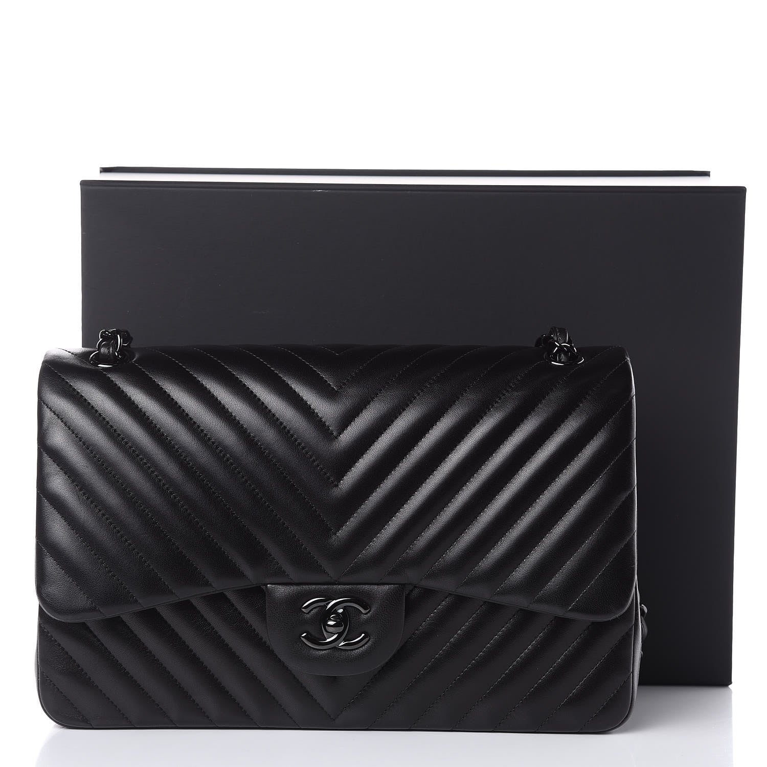 Chanel Lambskin Chevron Quilted Jumbo Double Flap So Black 12 of 12
