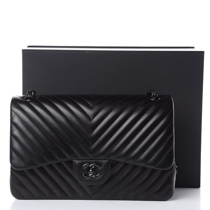 Chanel Lambskin Chevron Quilted Jumbo Double Flap So Black 12 of 12