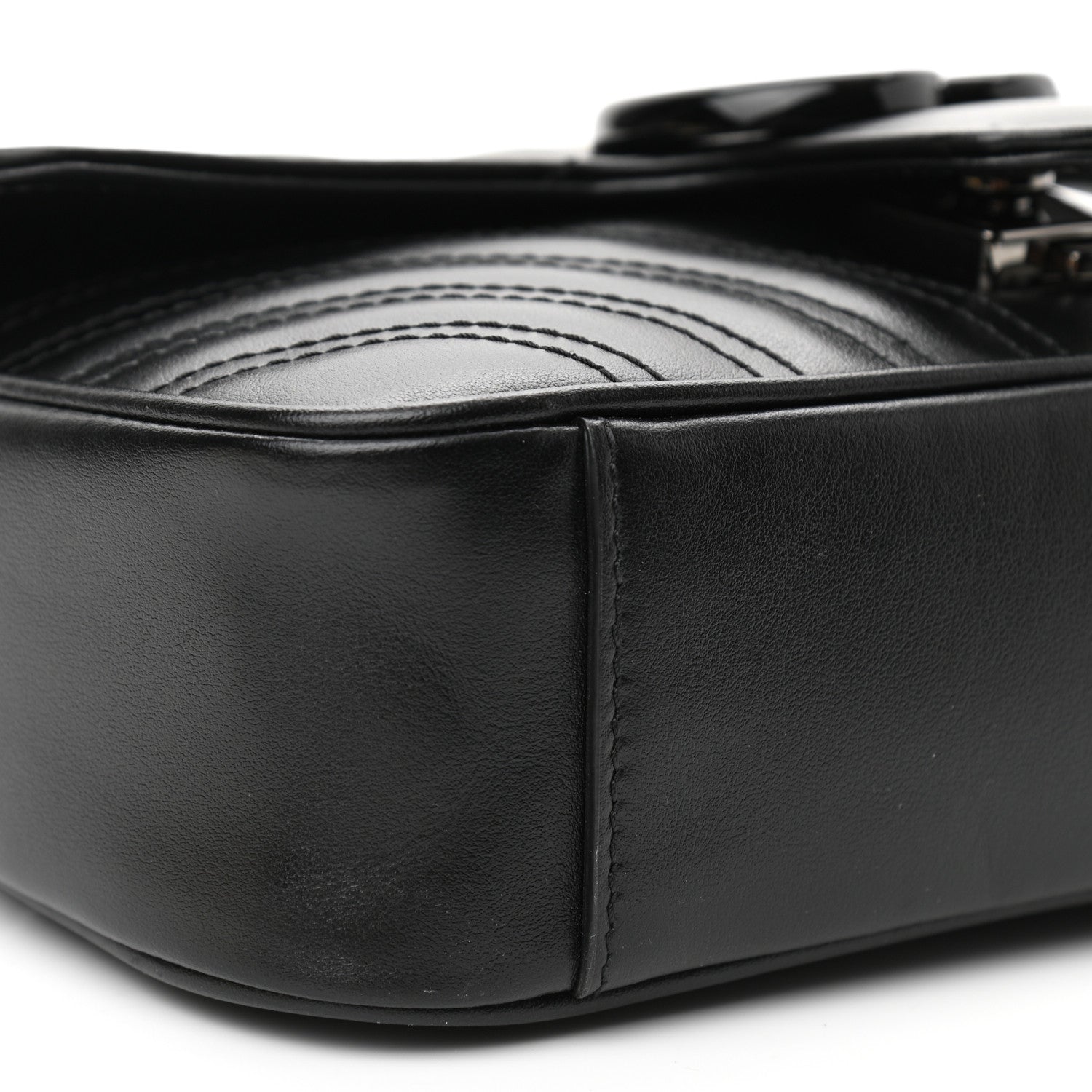 Gucci Calfskin Matelasse Monochrome Mini GG Marmont Shoulder Bag Black 9 of 10