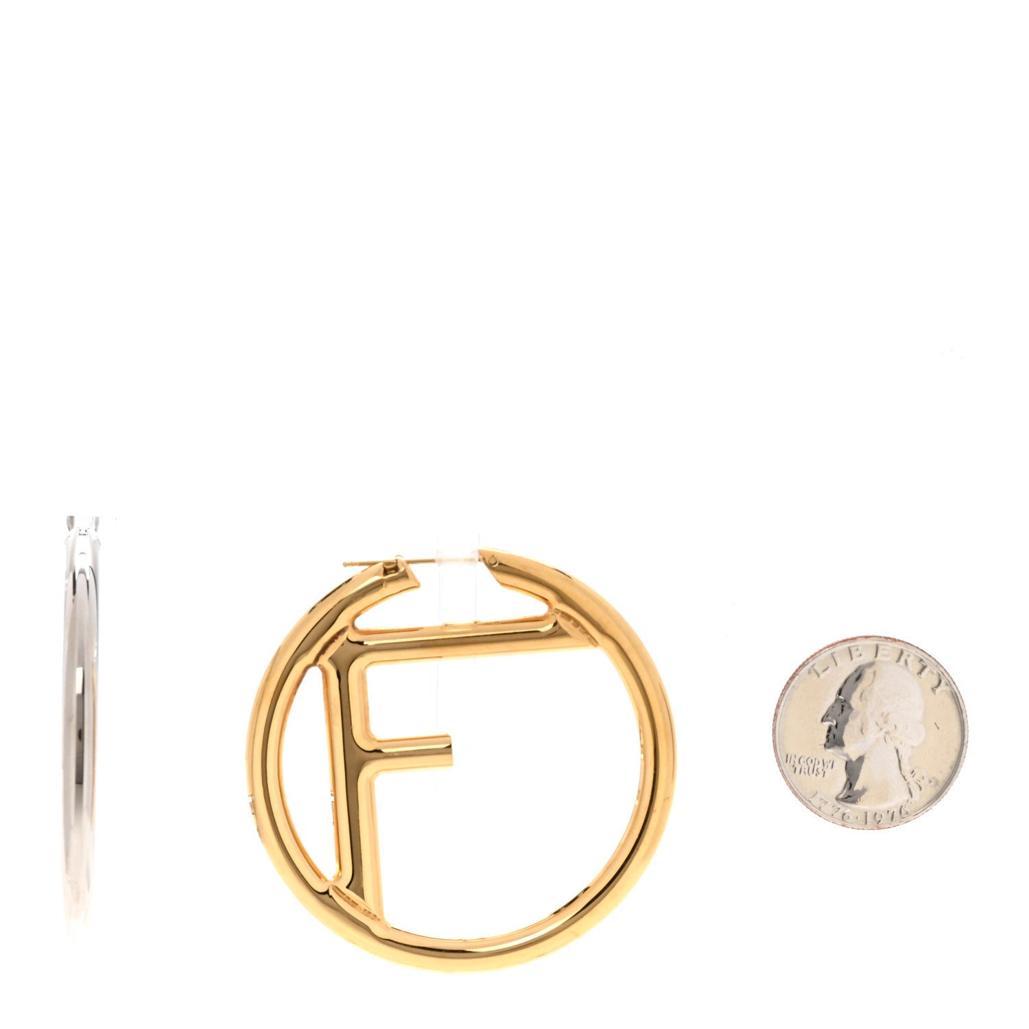 Fendi Metal FF Hoop Earrings Gold Silver 4 of 12