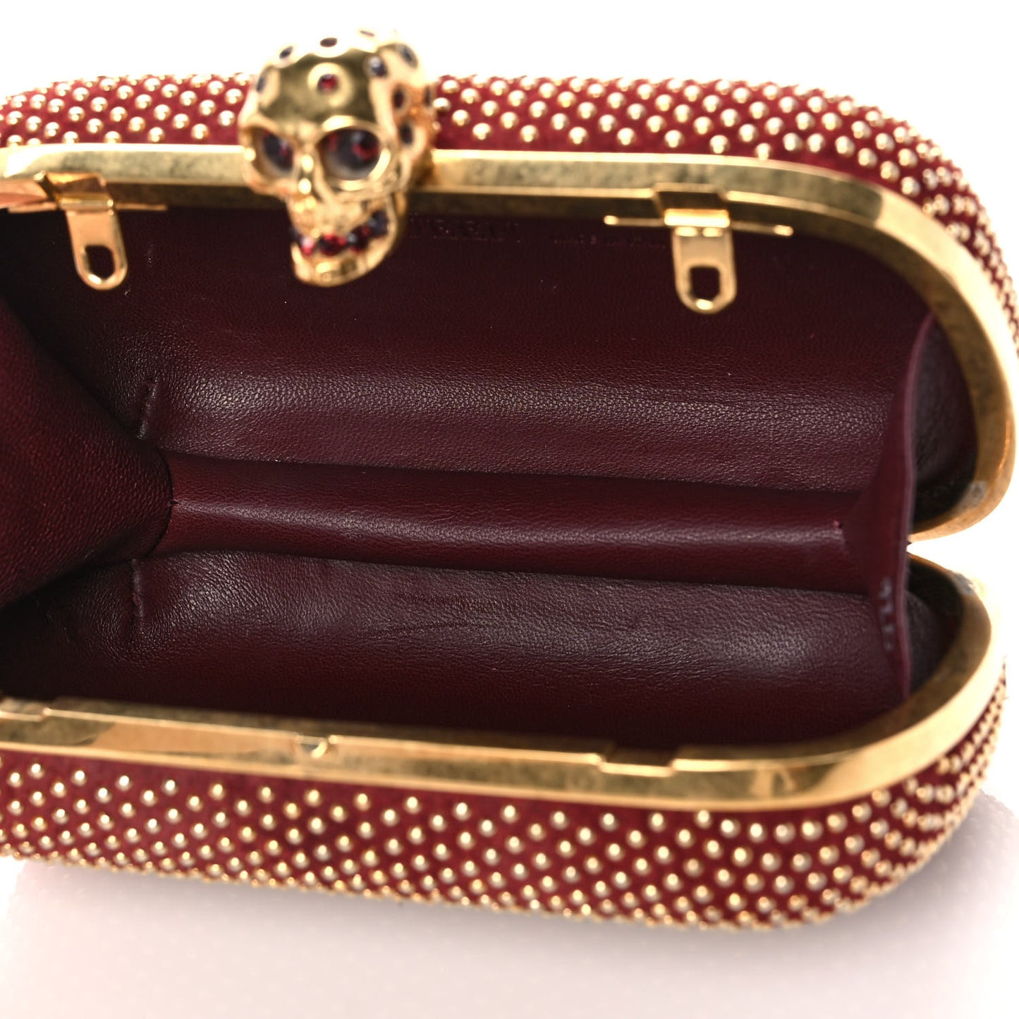 Suede Studded Skull Box Clutch Red