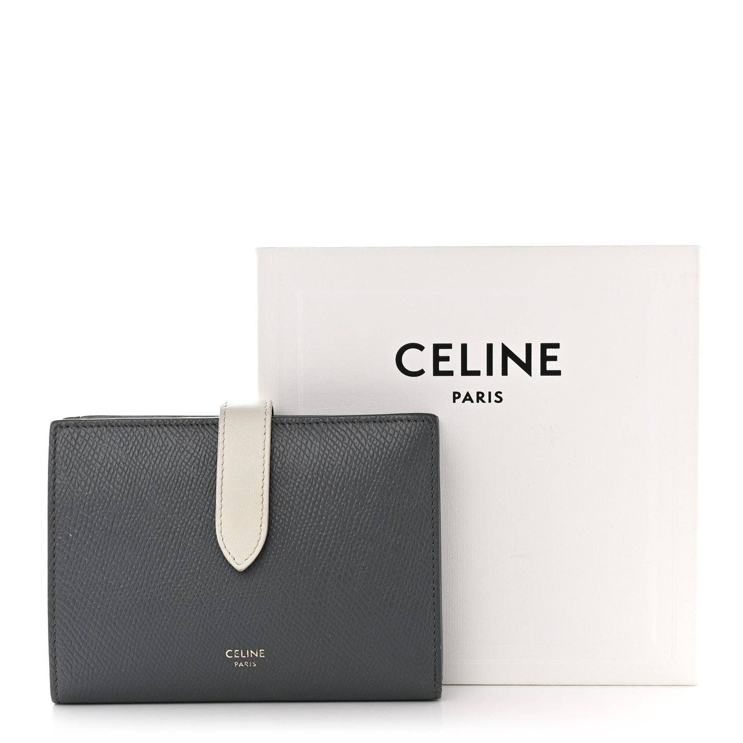 Grained Calfskin Medium Multifunction Strap Wallet Grey Chalk