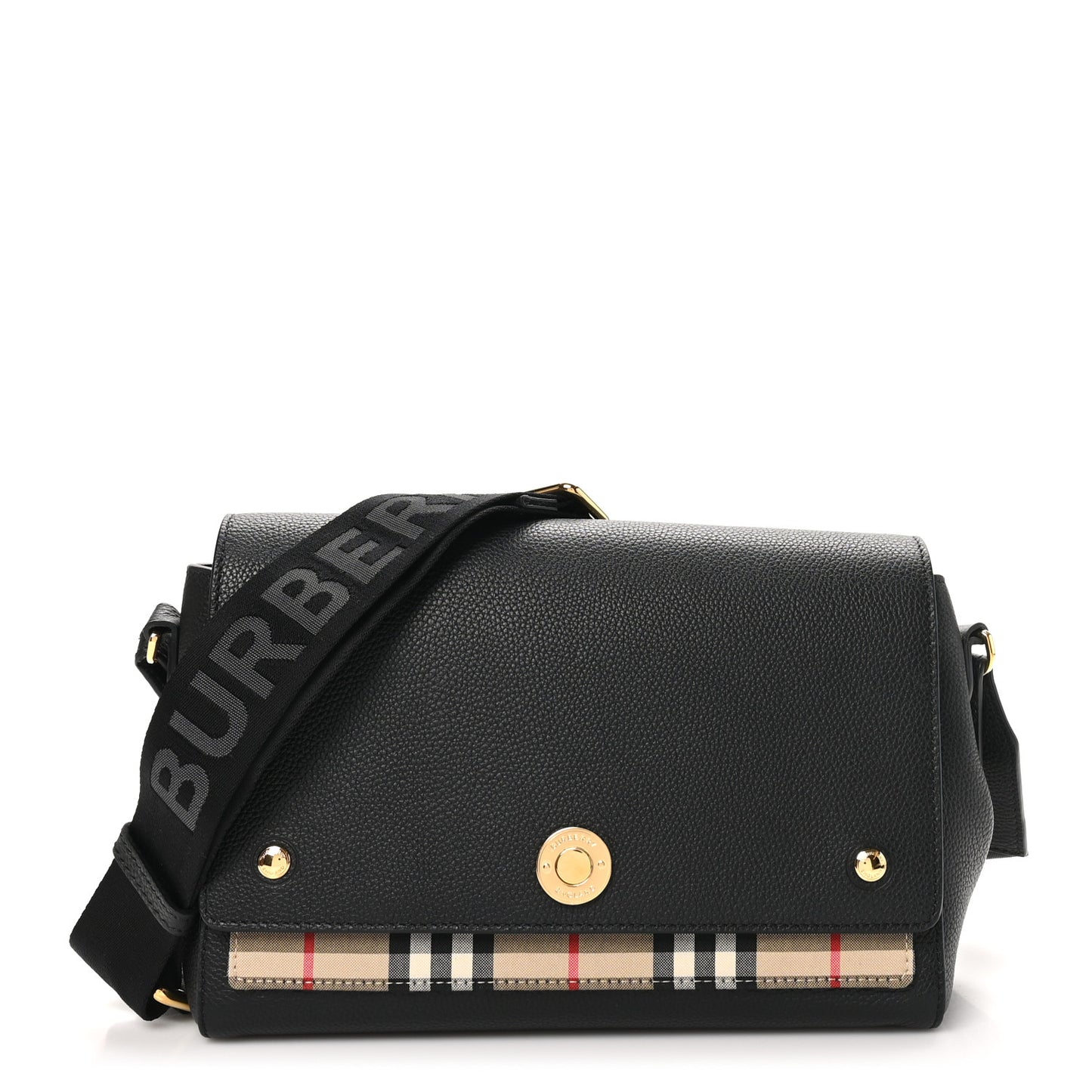 Grainy Calfskin Vintage Check Note Crossbody Bag Black