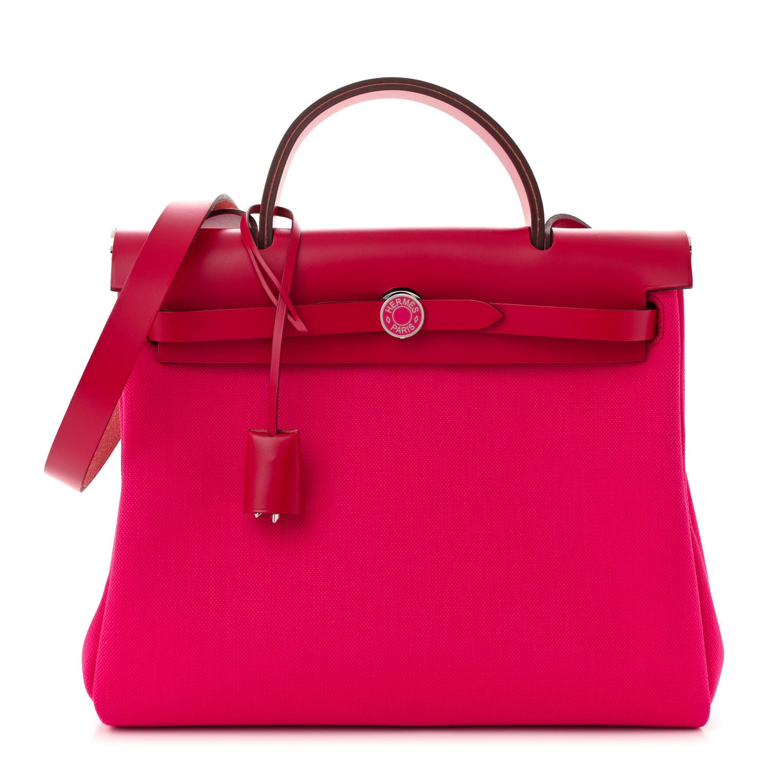 Hermes Toile Militaire Vache Hunter Laque Herbag Zip Retourne 31 PM Rose Mexico Rouge Piment 1 of 12