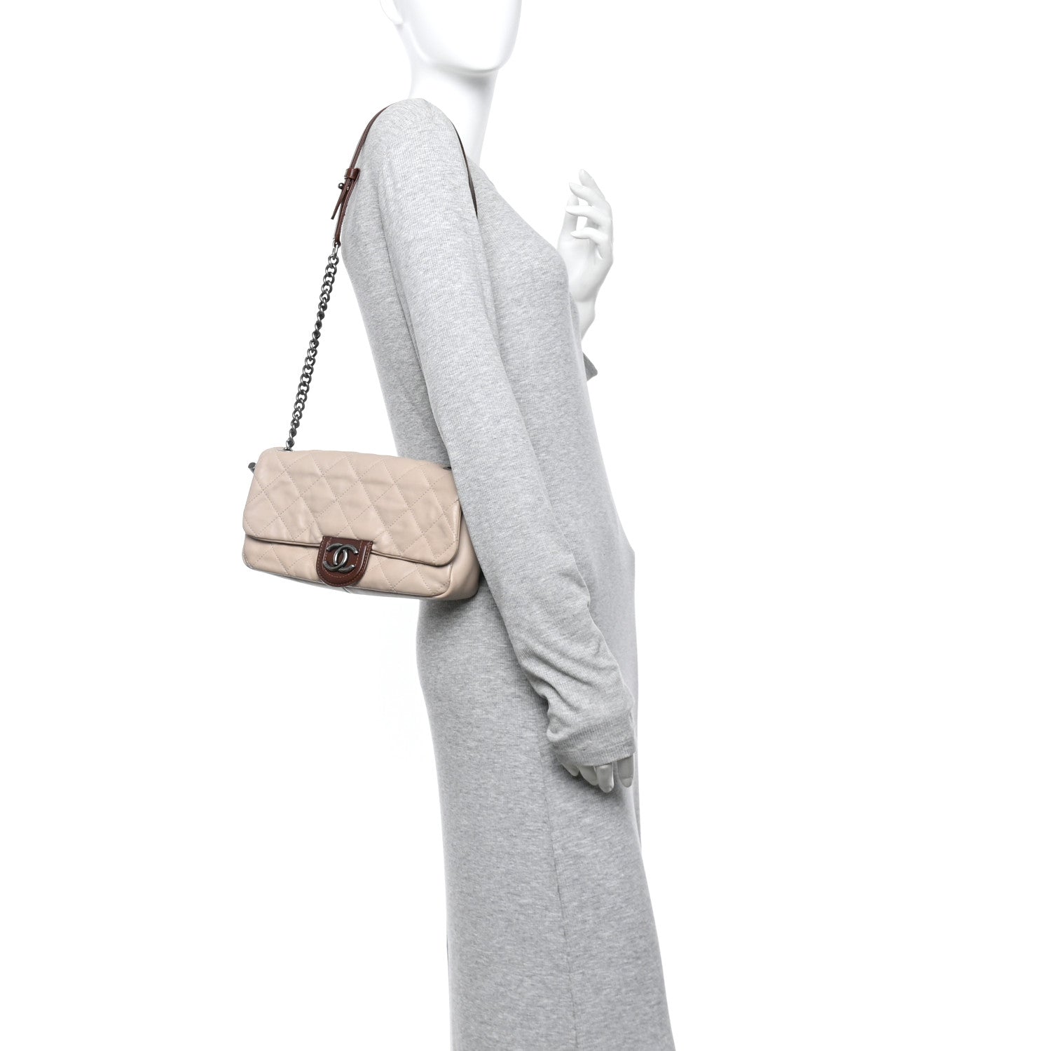 Chanel Calfskin Large Country Chic Flap Ecru Brown 2 of 10