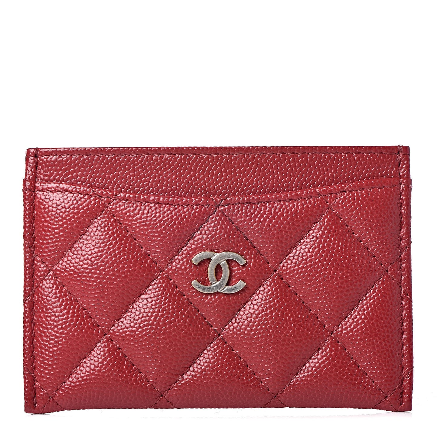 Caviar Quilted CC Card Holder Dark Red